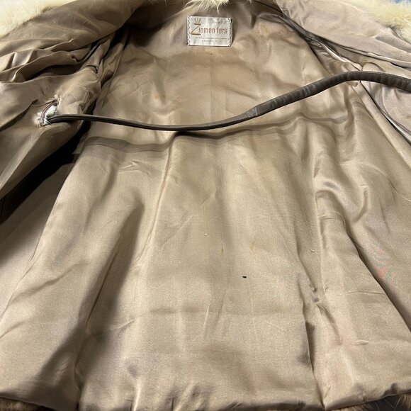 Vintage Zinman Furs Genuine Mink Coat with Fox Collar Belted Luxury Fur Jacket - Picture 13 of 15